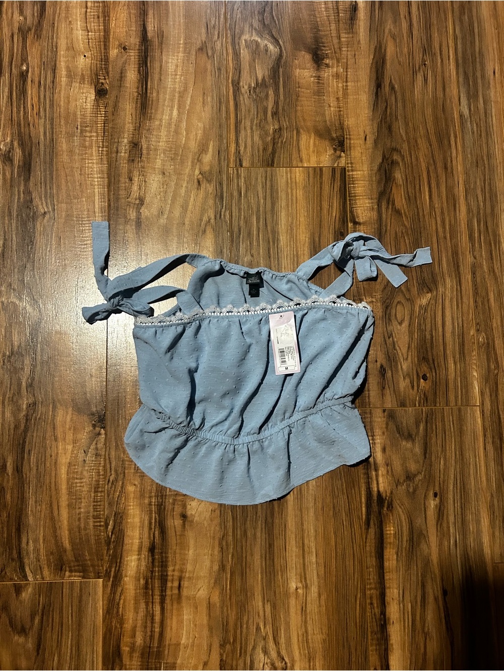 Wild Fable Light Blue Tie-Shoulder Eyelet Ruffle Camisole